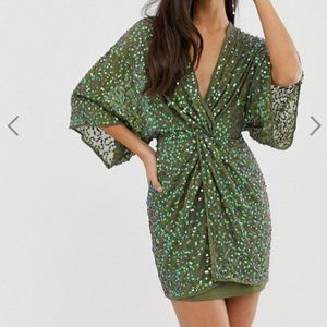 ASOS DESIGN scatter sequin knot front kimono mini